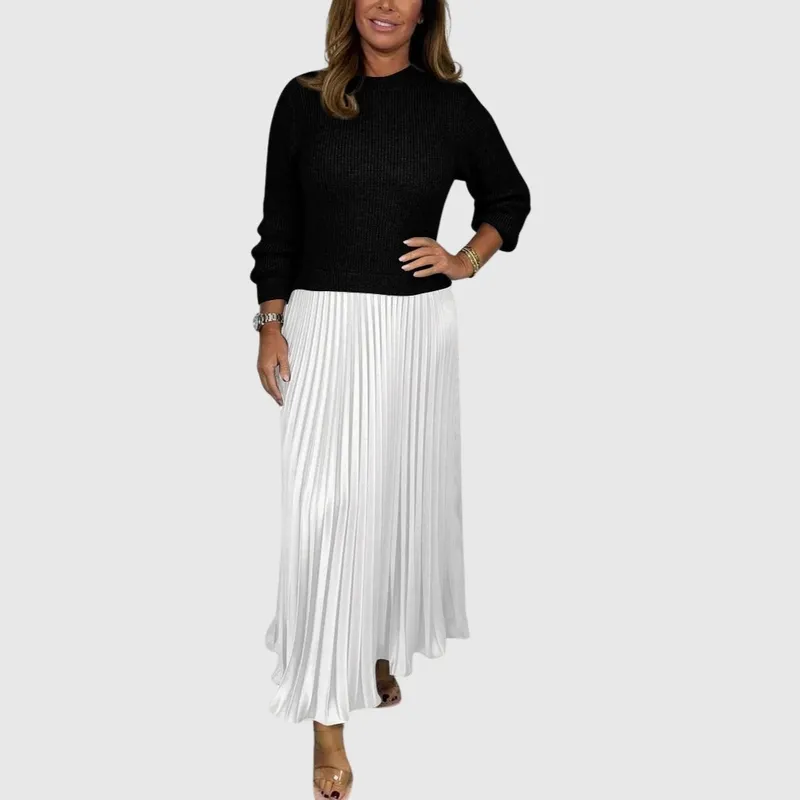 Maxi Dress With Sweater & Pleated Skirt