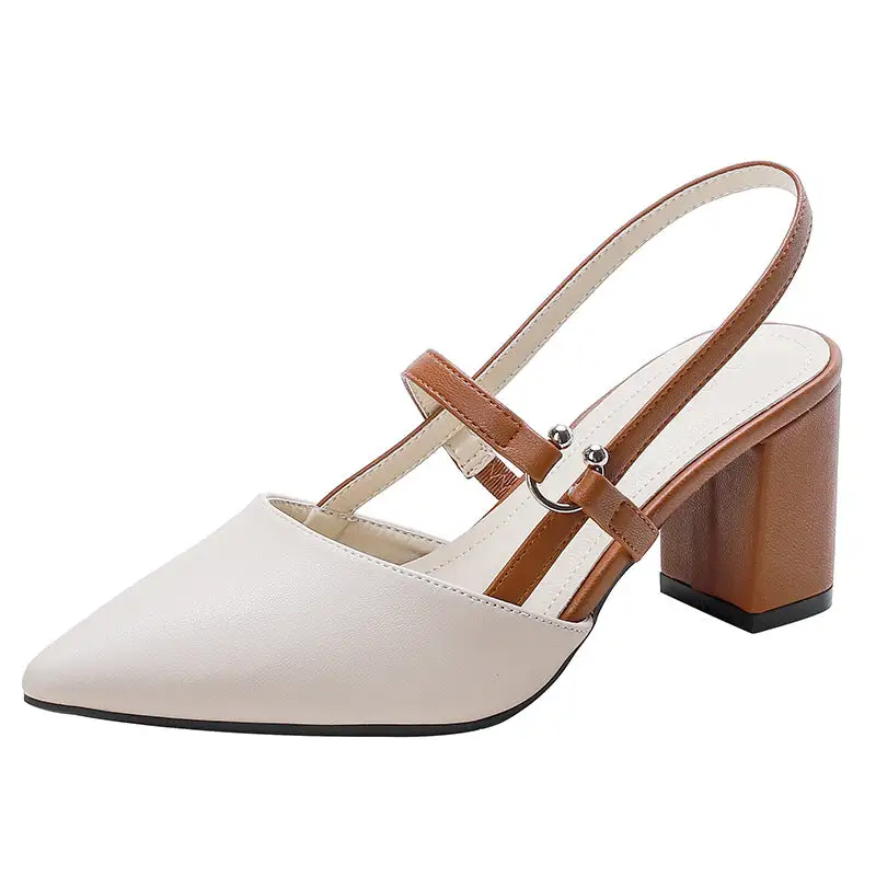 Backless Pointed Toe Thick Heel Sandals