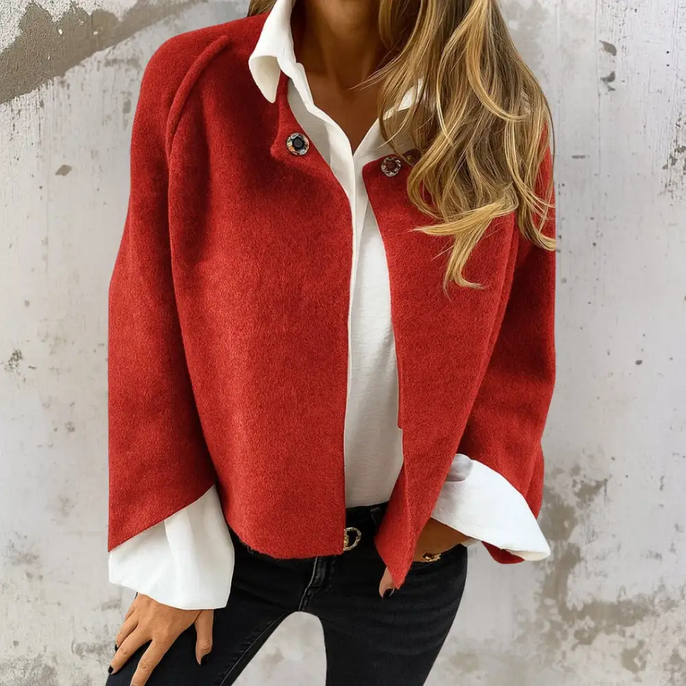 Wool Blend Cropped Single Button Jacket