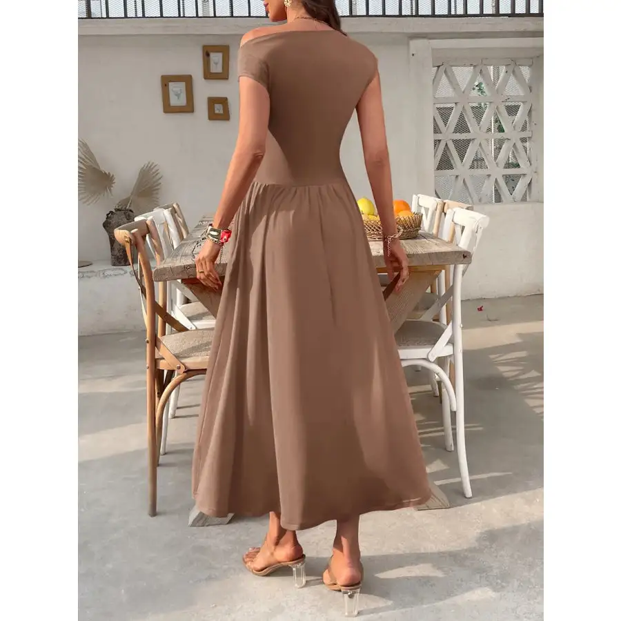 Single Shoulder Midi Dress with Pockets