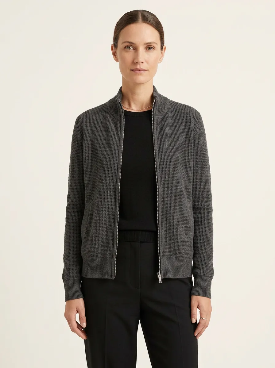 Women's Waffle Knit Zip-Up Jacket