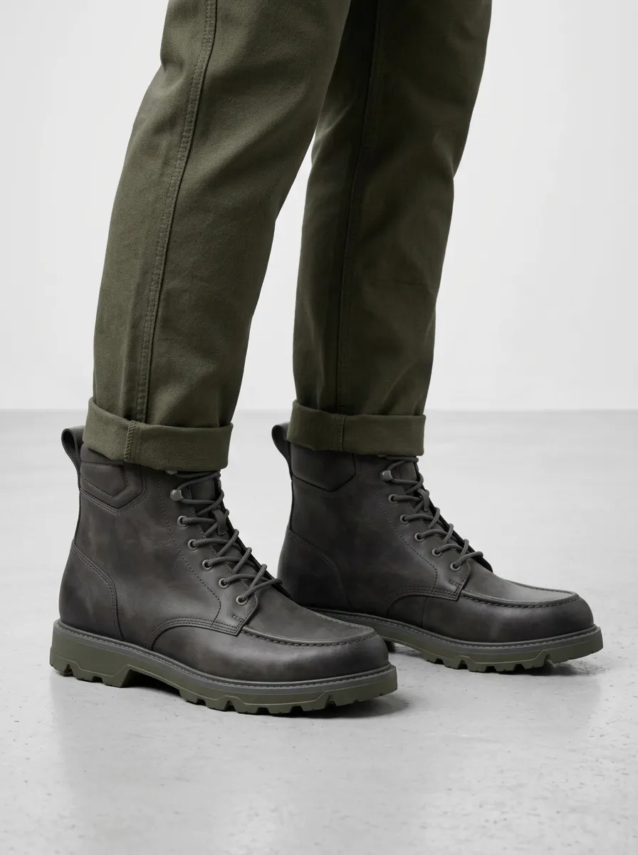 Unisex Matte Leather Lace-Up Work Boots