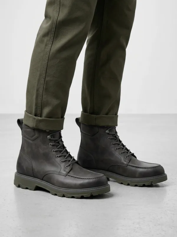 Unisex Matte Leather Lace-Up Work Boots