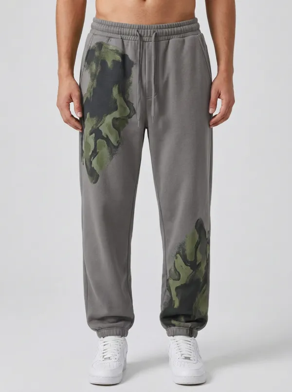 Asymmetric Ink Print Tapered Joggers