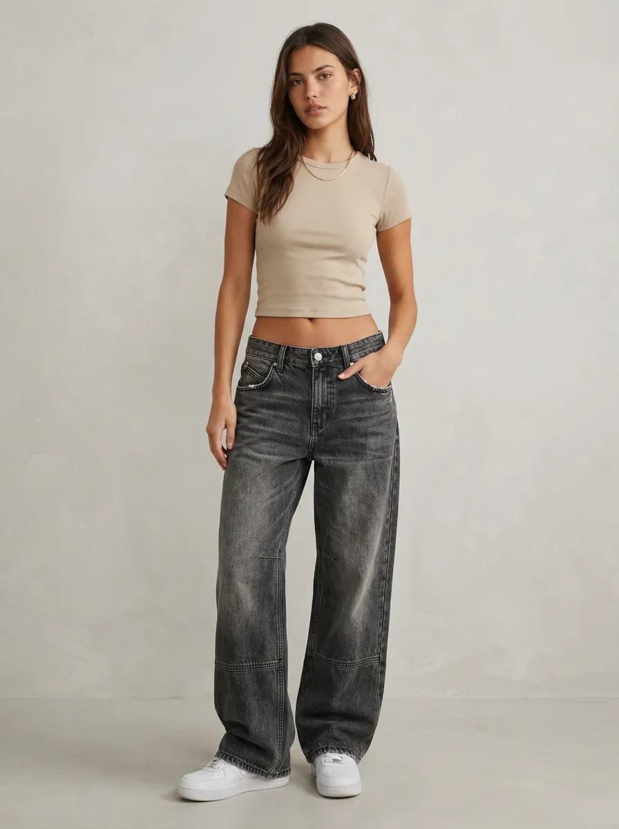 Women's Modern Casual Streetwear Washed Wide Leg Denim Baggy Jeans
