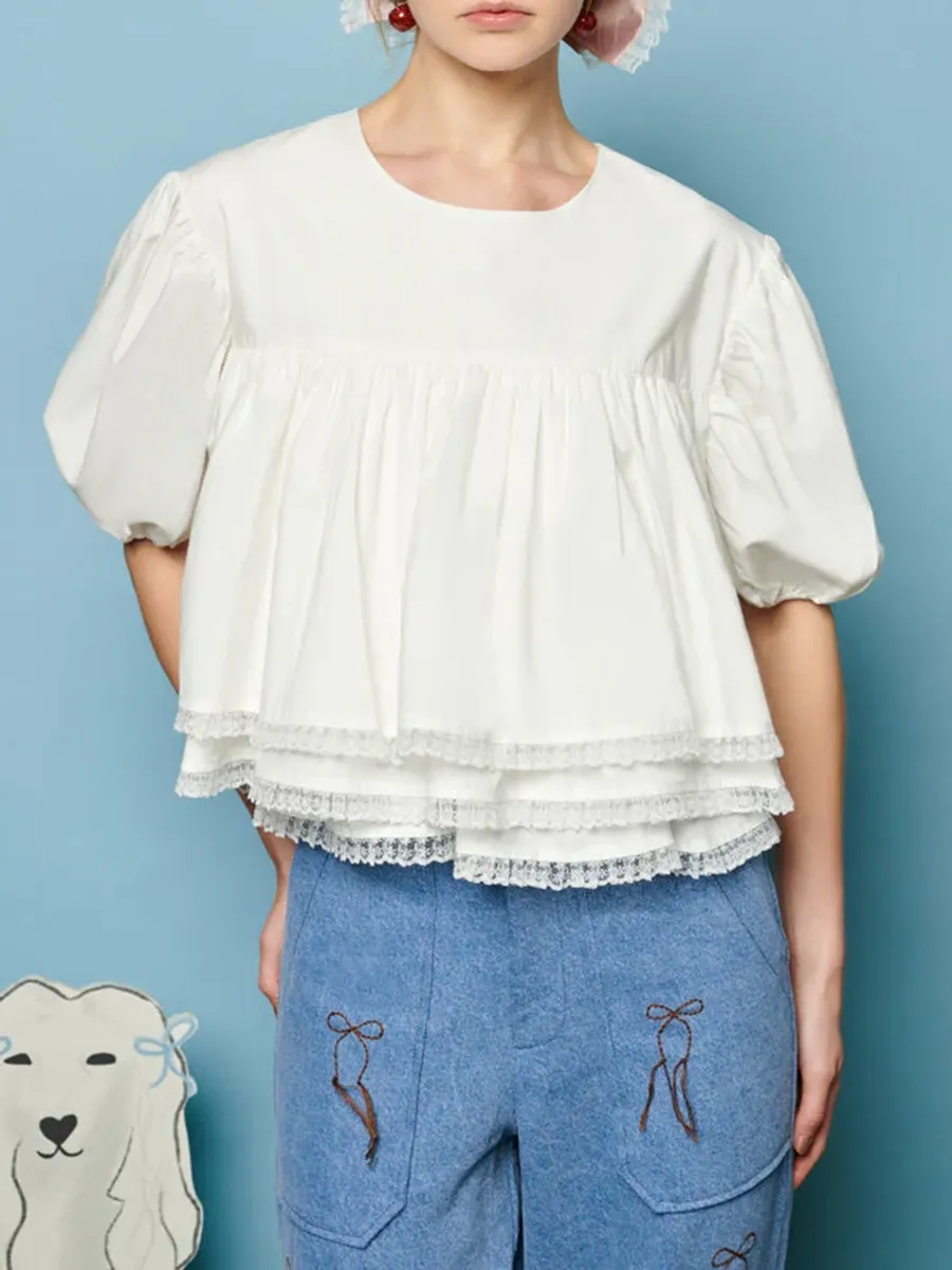 Crew Neck Lace Trim Top
