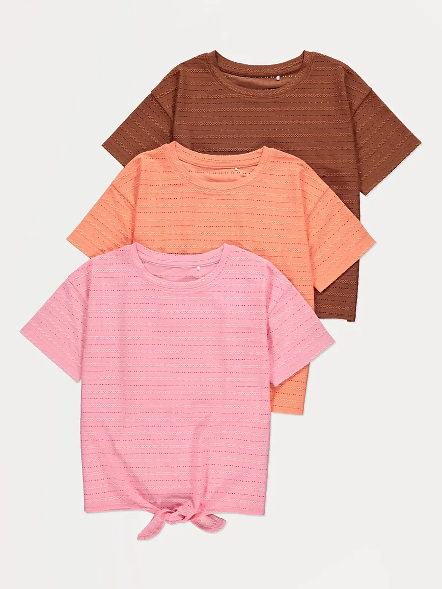 Embroidered Cropped T Shirts 3 Pack