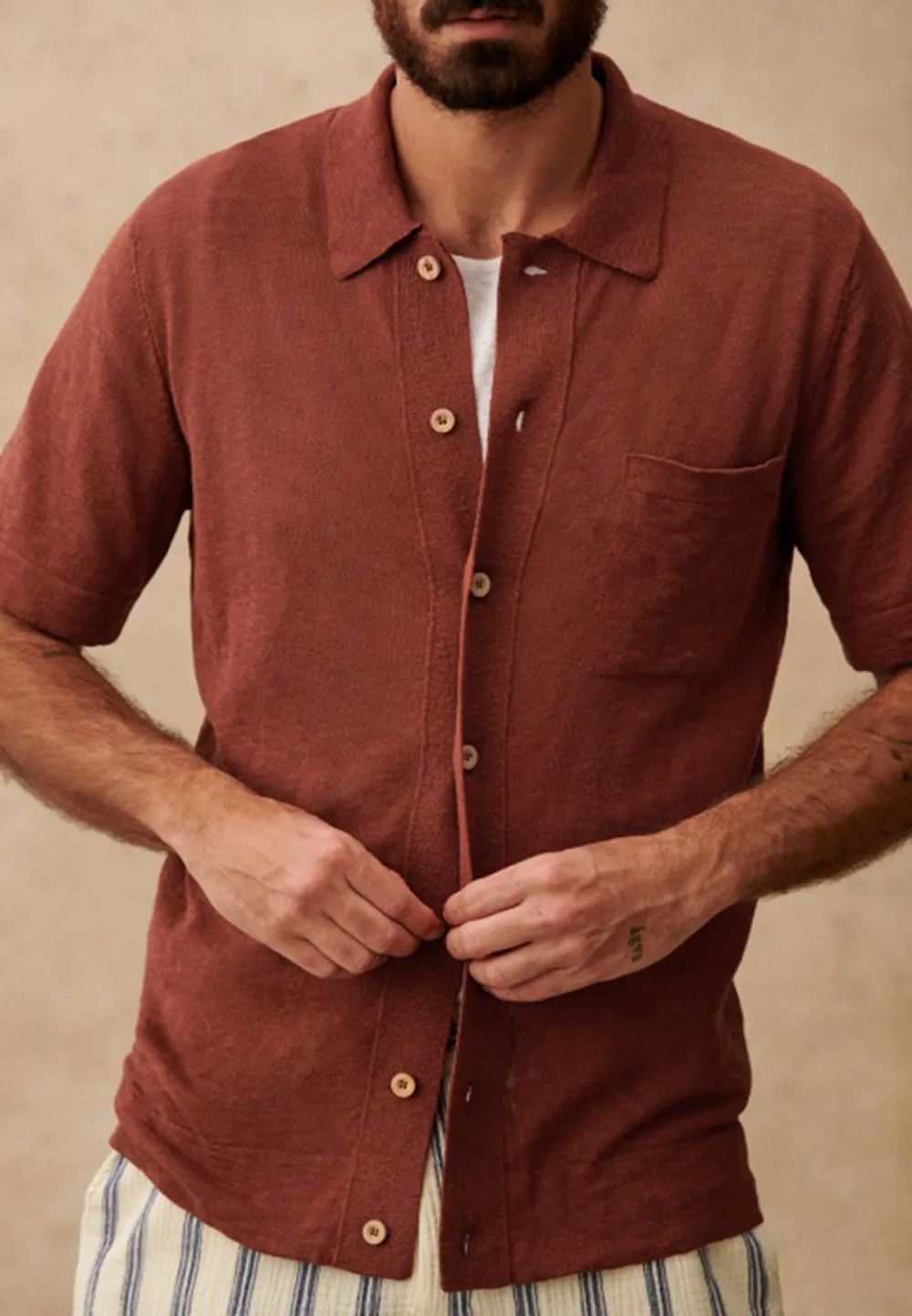 Burgundy Patch Pocket Short Sleeve Camp Shirt