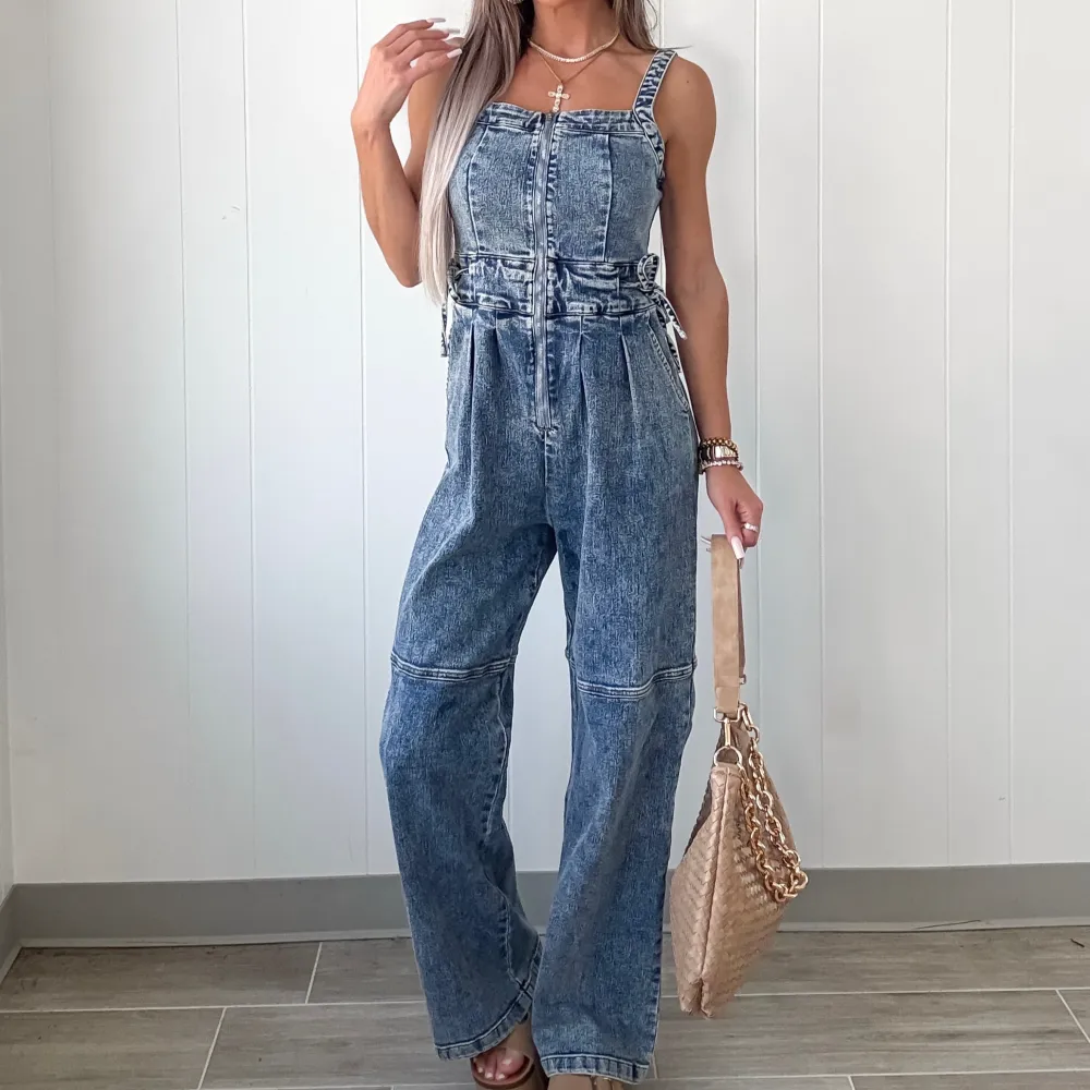 Flirty Fit Denim Jumpsuit