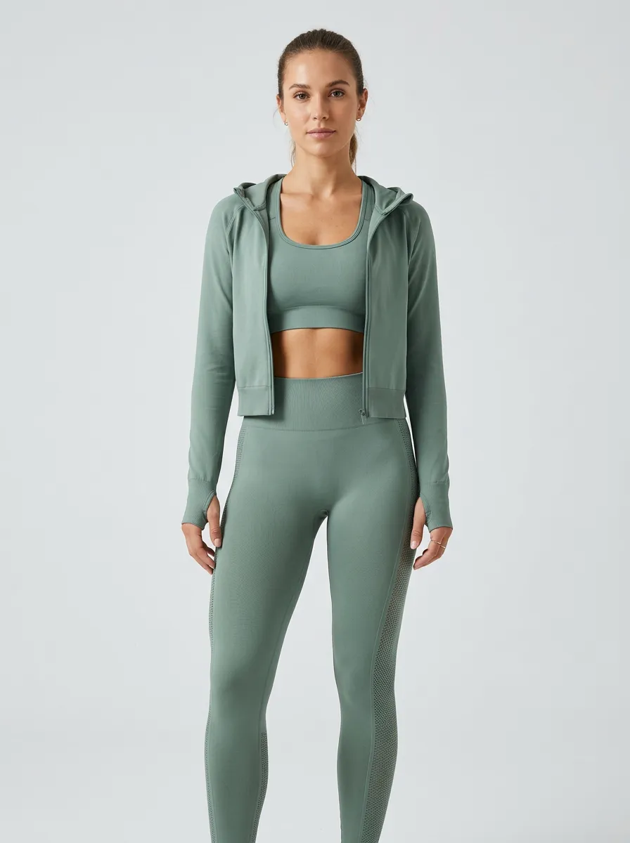 Streetwear Mesh Detail Seamless Design Set Women's Three Piece Activewear Set