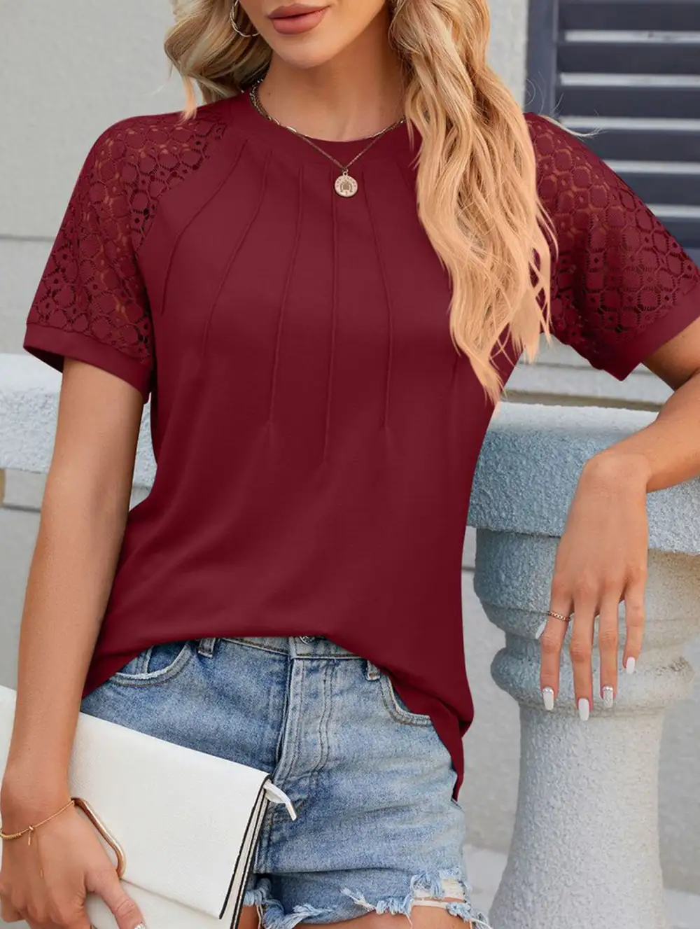 Lace Patch Crew Neck Tee