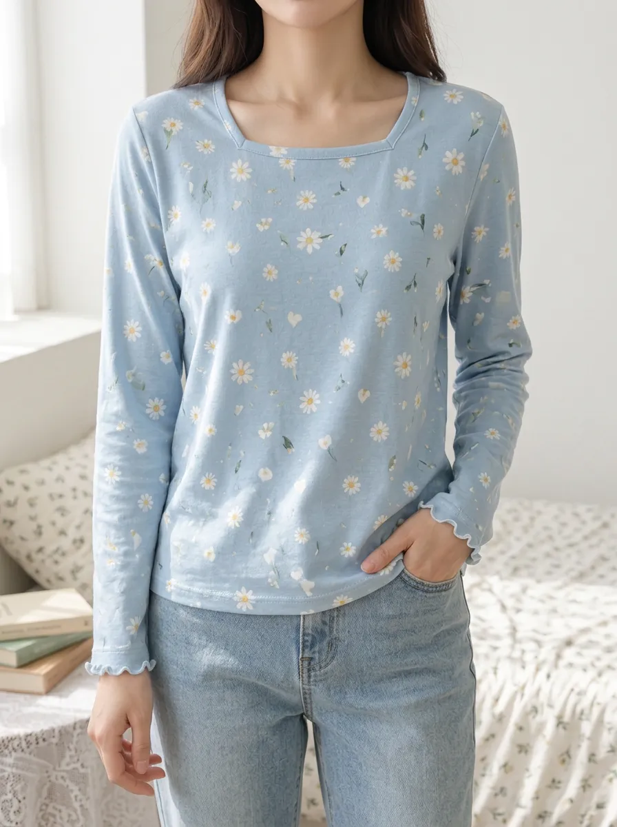 Women's Sweet Casual Simple Romantic Long Sleeve T-Shirt