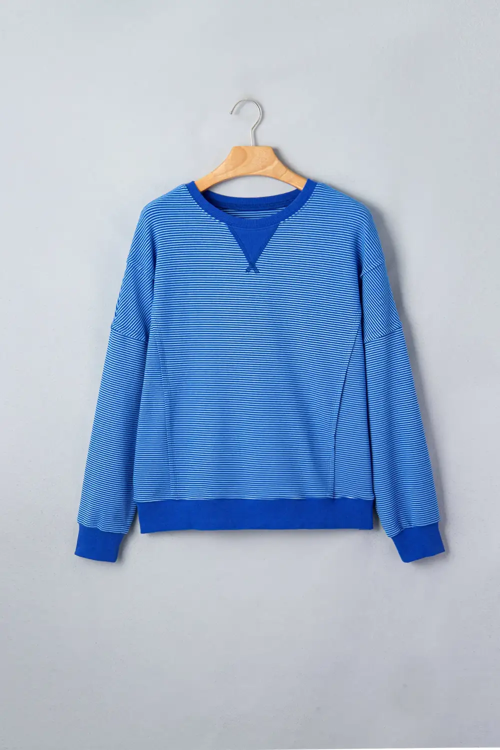Refined Striped Round Neck Ribbed Relaxed Stretch Fabric Long Sleeve Top
