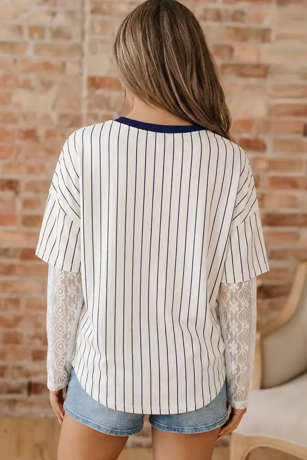 Women's Striped Graphic Lace Top