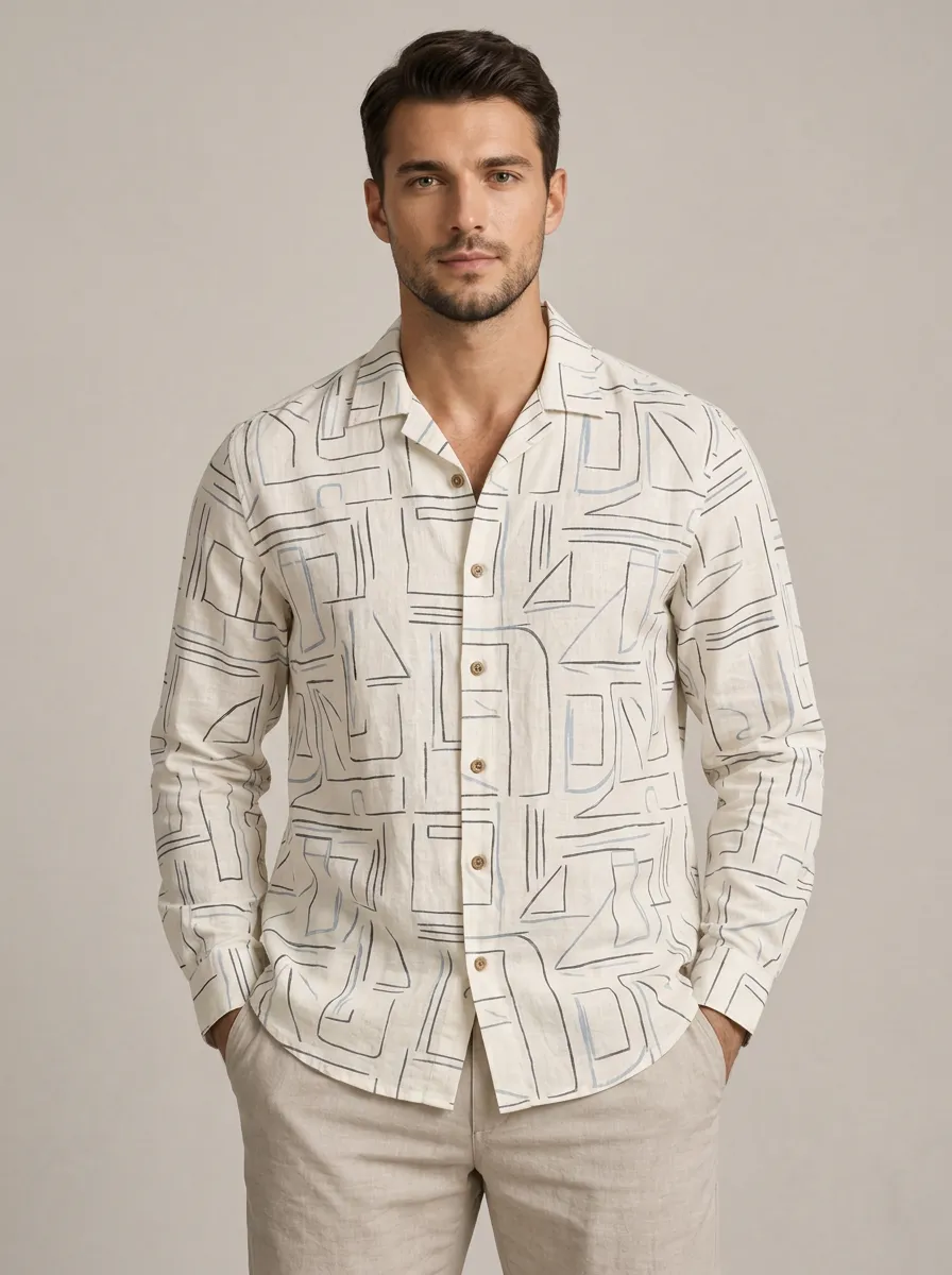 Men's Geometric Abstract Relaxed Printed Shirt