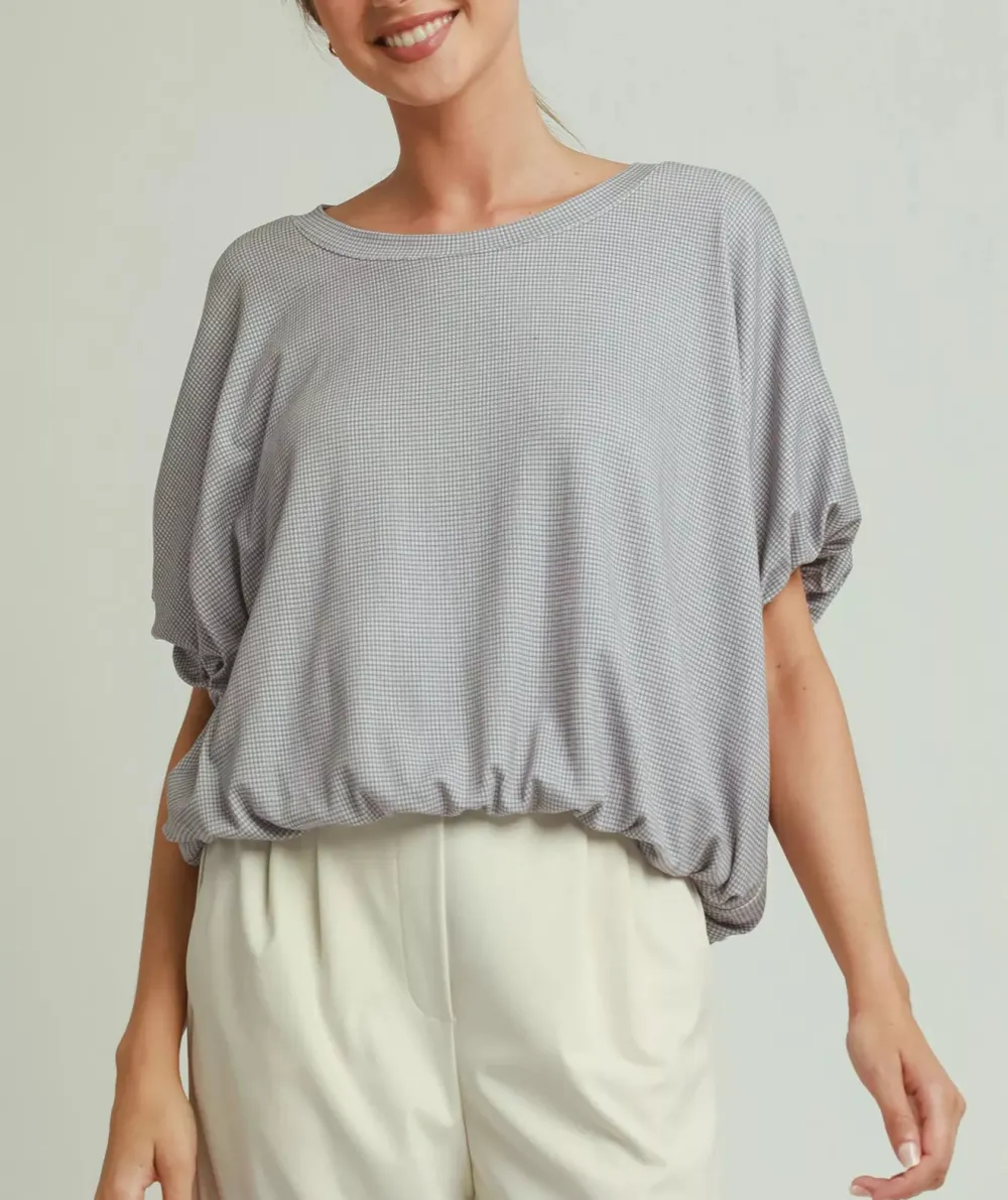Mini Texture Checkered Bubble Hem Top