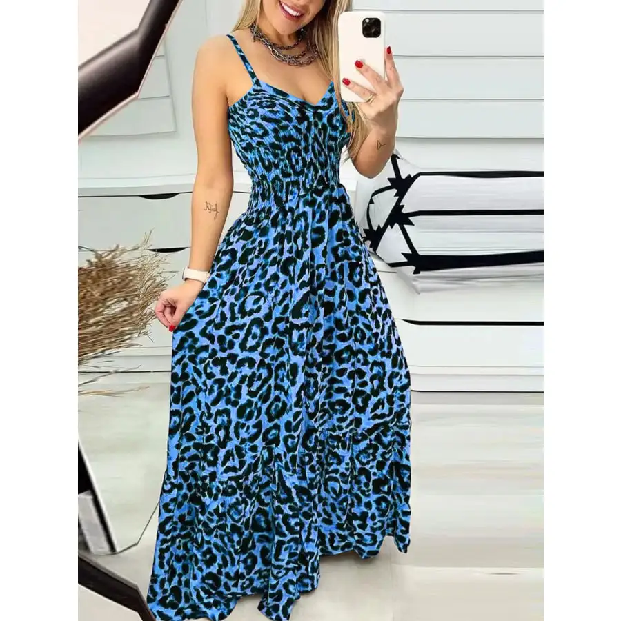 Full Size Leopard Print Spaghetti Strap Maxi Dress Plus Size