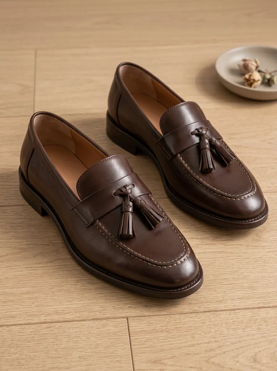 Unisex Classic Leather Tassel Slip-On Loafers