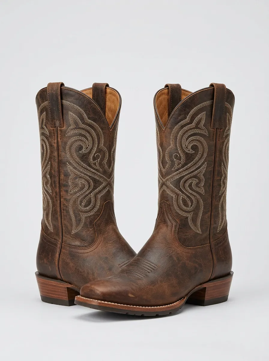 Rodeo-Inspired Embroidered Leather-Look Edit Unisex Western Cowboy Boots