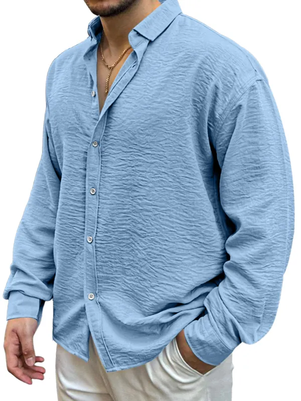 Garment Washed Camp Collar Pleated Front Shirt