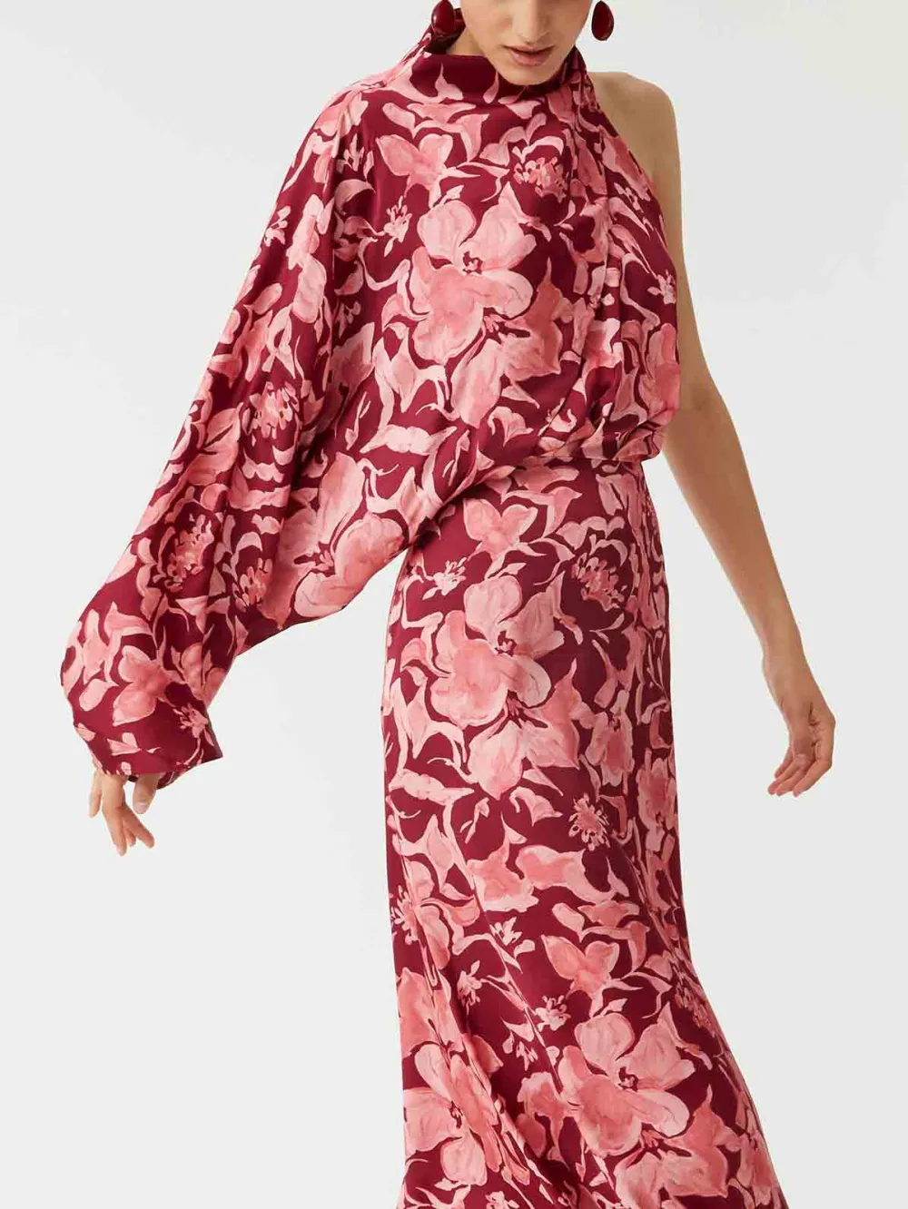 Elegant Painted Floral Print Midi Dress