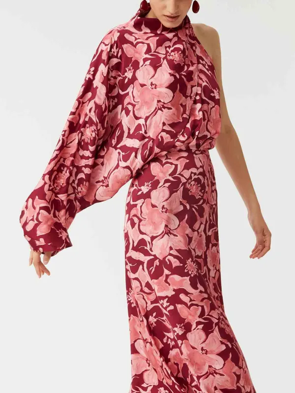 Elegant Painted Floral Print Midi Dress