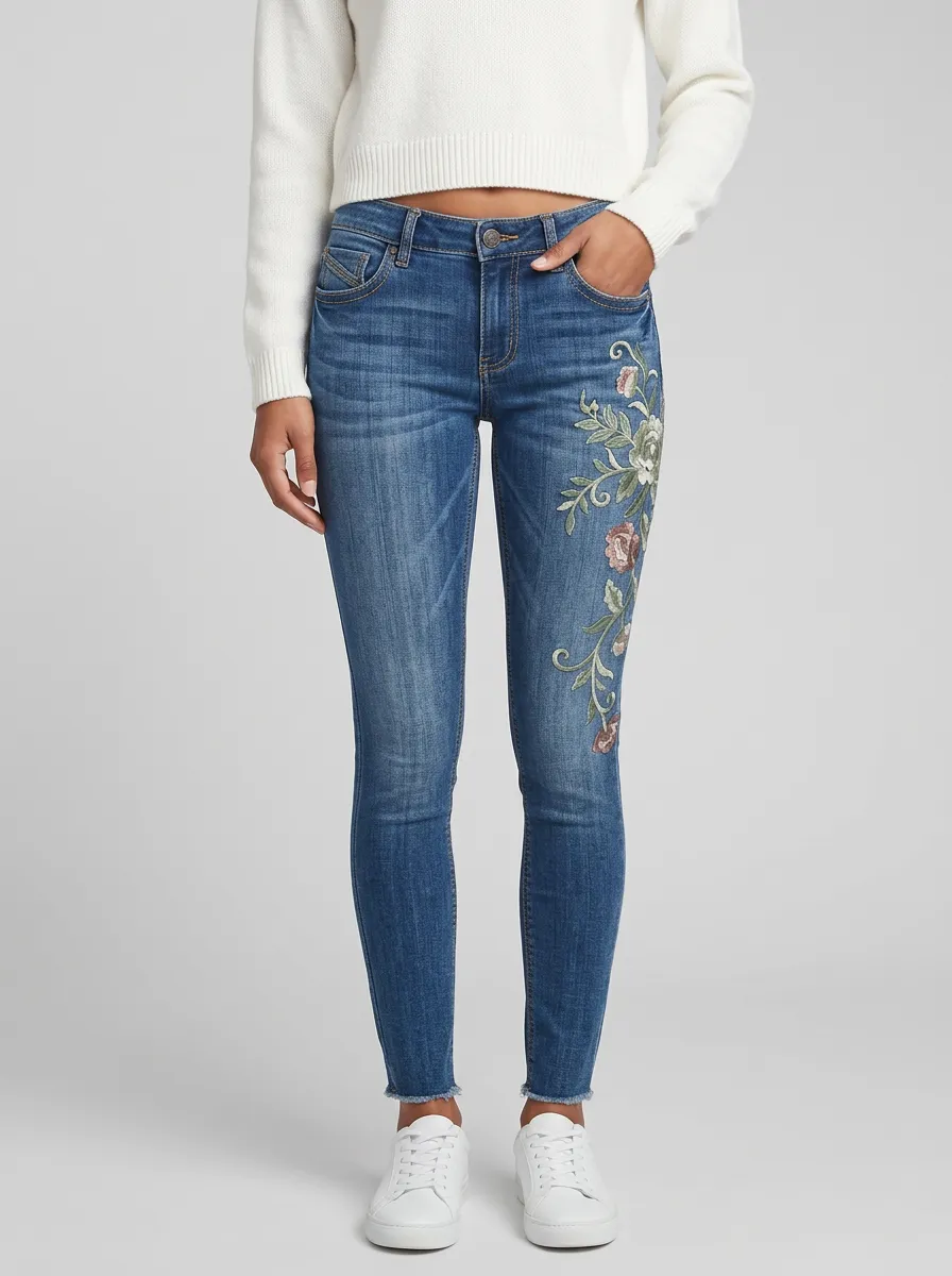 Women's Harbor Floral Vintage Flower Embroidered Graphic Slim Jeans