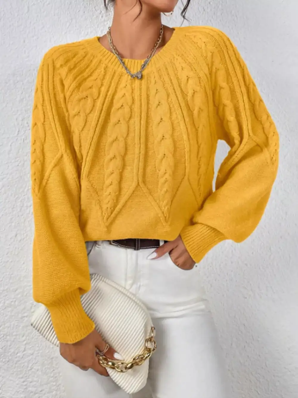 Essential Long Sleeve Cable Knit Sweater