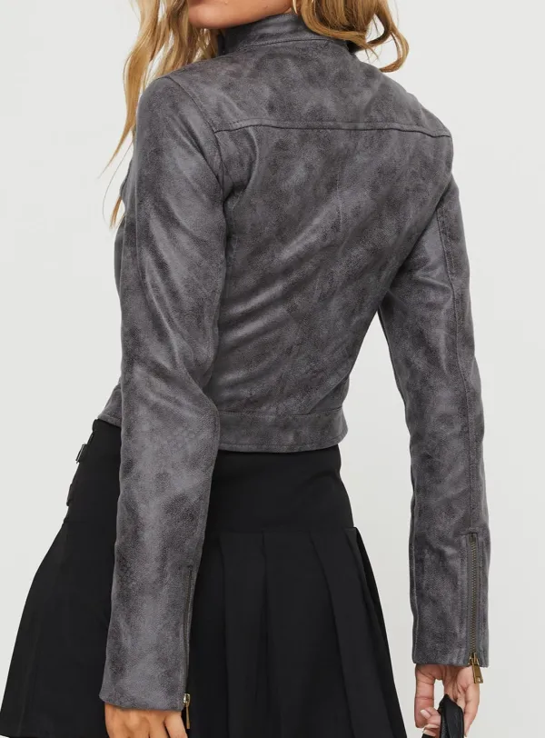 Women’s Faux Leather Zip Front Moto Jacket