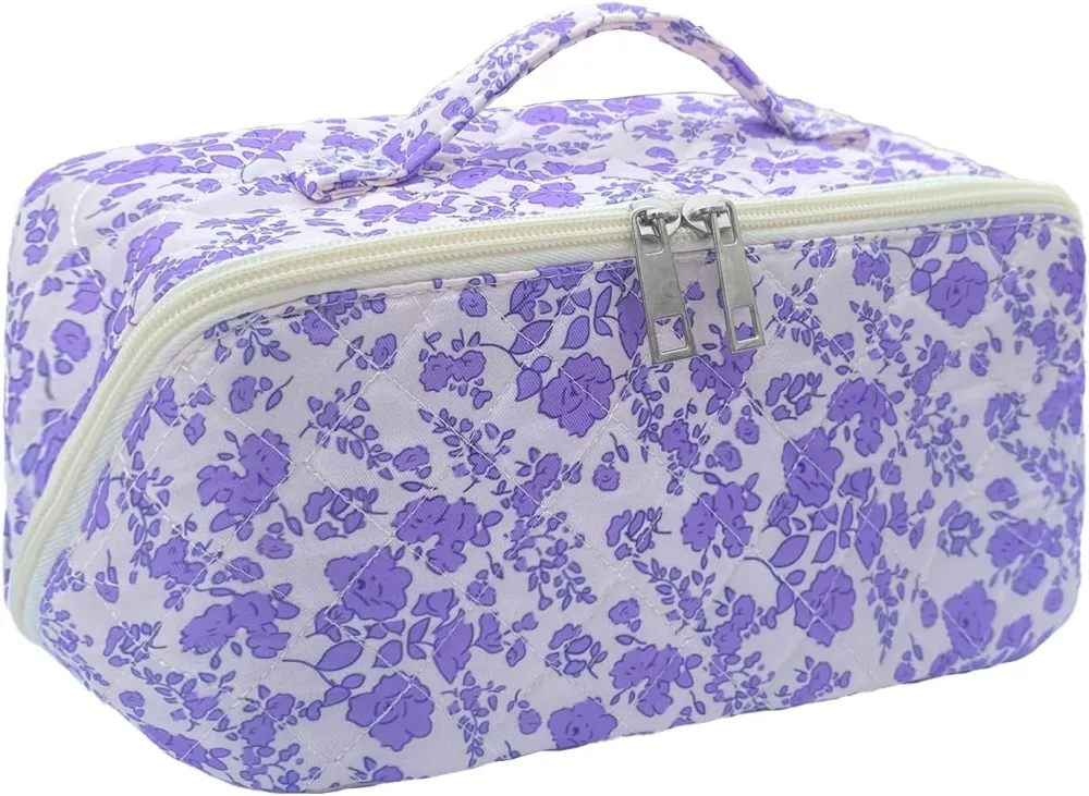 Quilted Floral Travel Makeup Bag