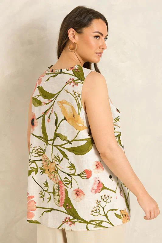 Natural Floral Print Swing Vest Top detail 2