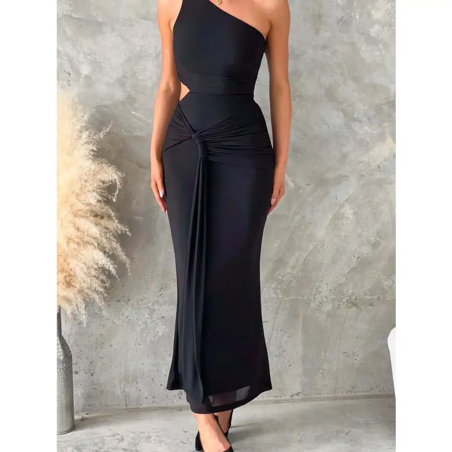 One Shoulder Cutout Bodycon Maxi Dress