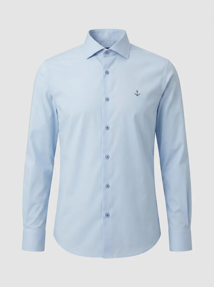 Men's Nautical Anchor Embroidered Non-Iron Cotton Shirt
