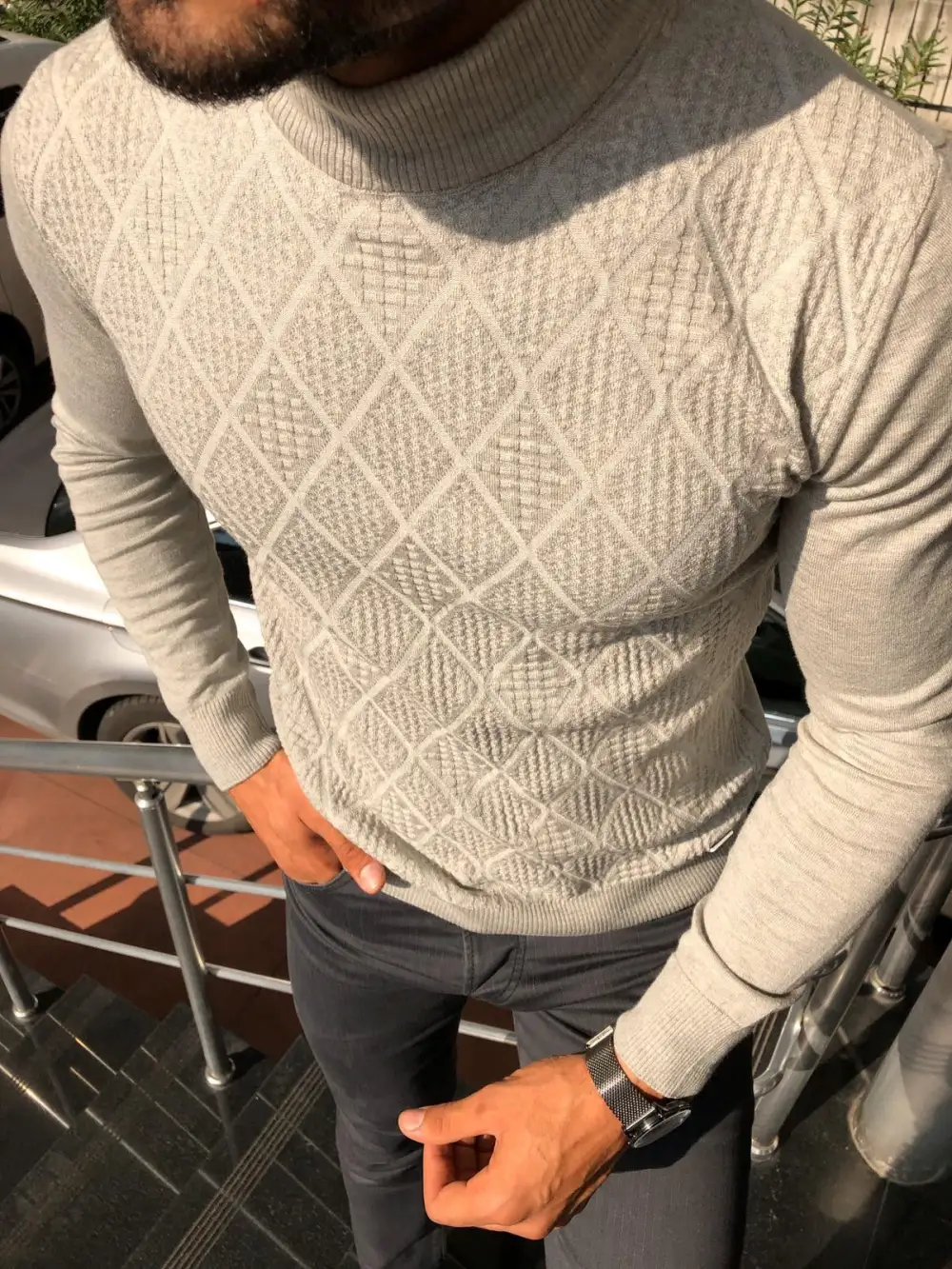 Classic Patterned Slim Fit Knit Turtleneck Sweater