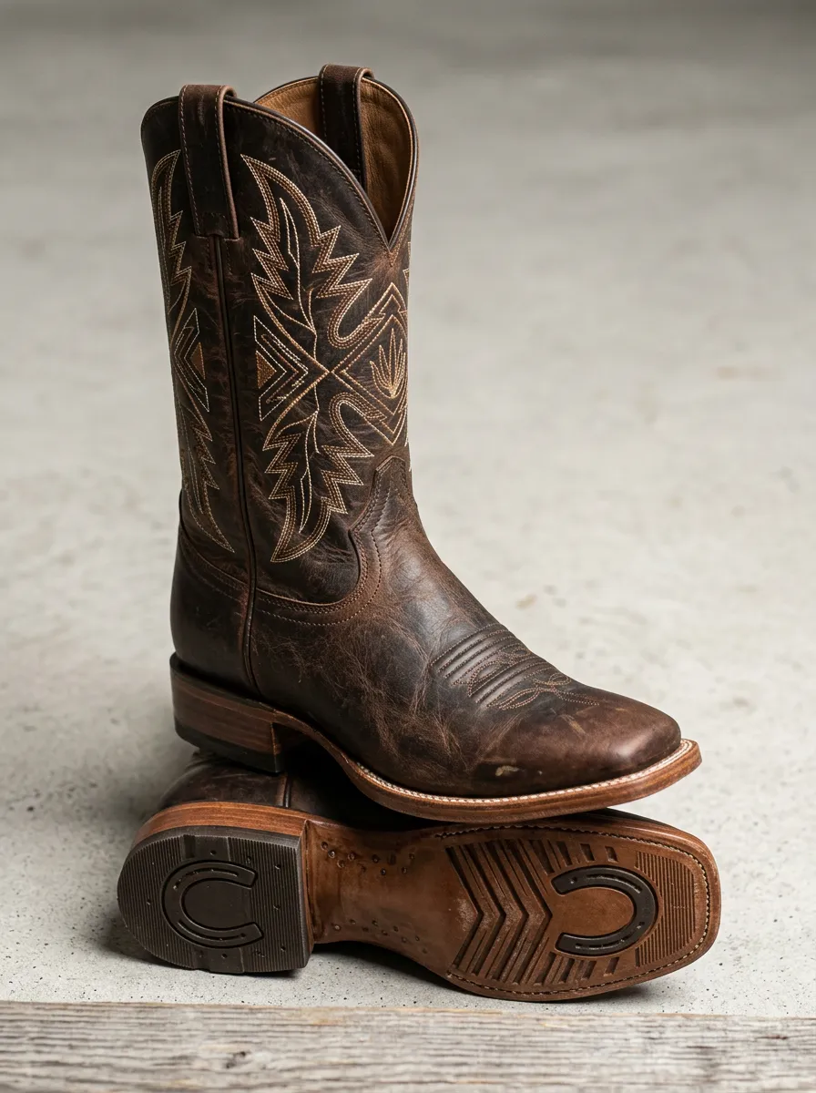 Ranchwear Embroidered Leather-Look Trail Look Men's Western Cowboy Boots