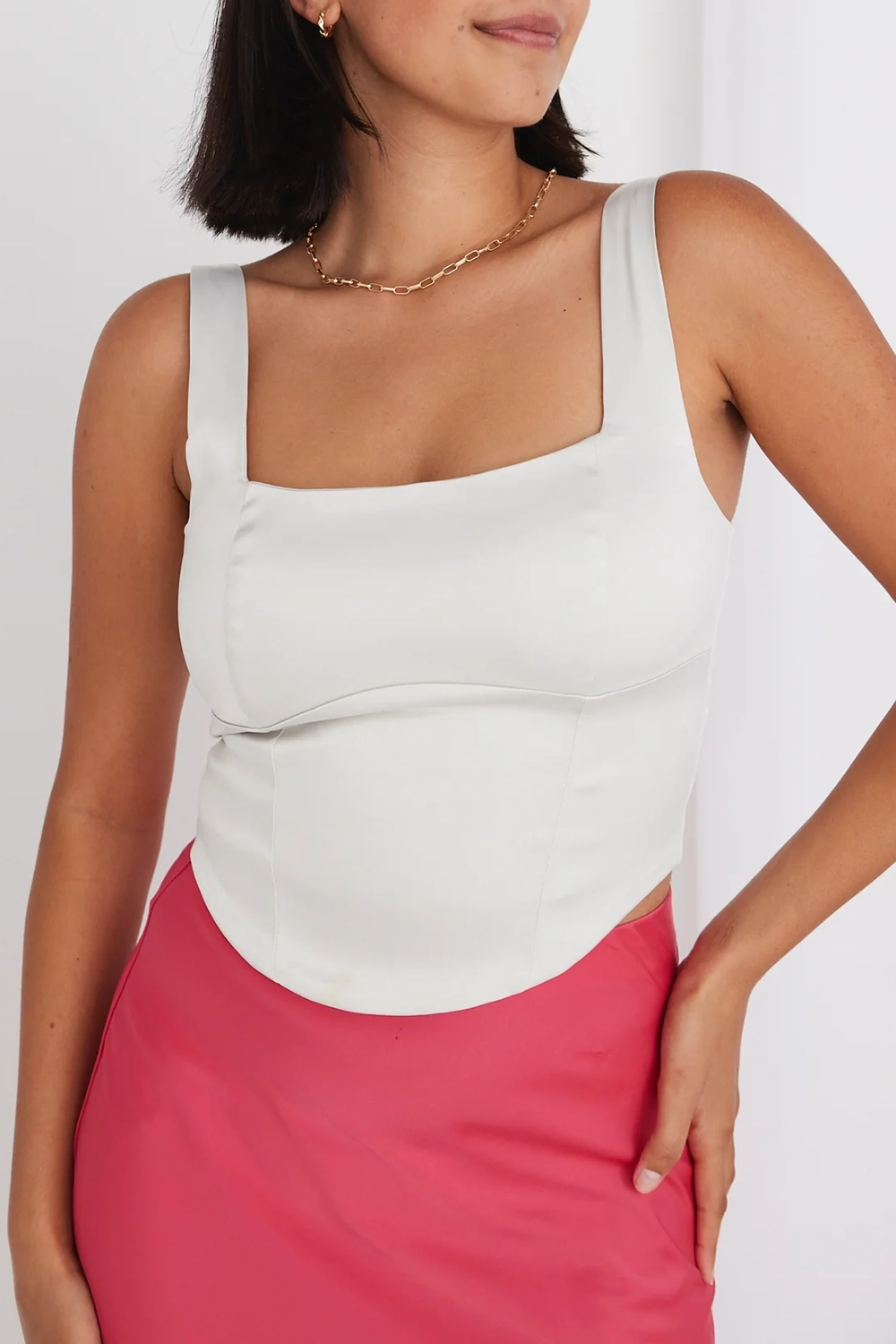 Ivory Asymmetric Crop Tank Top