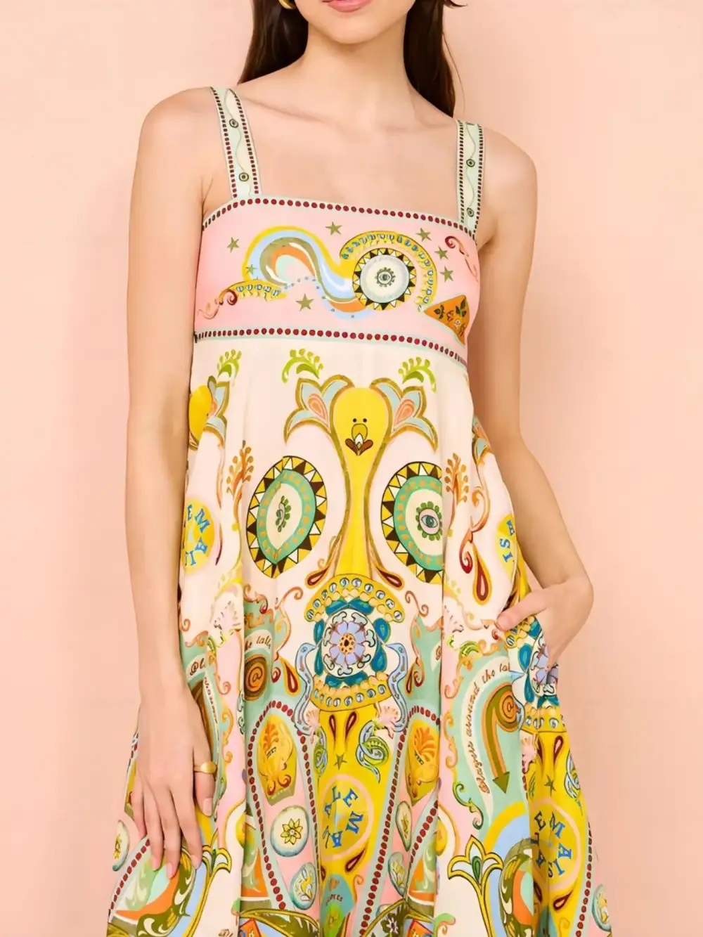 Paisley Printed Square Neck Dress