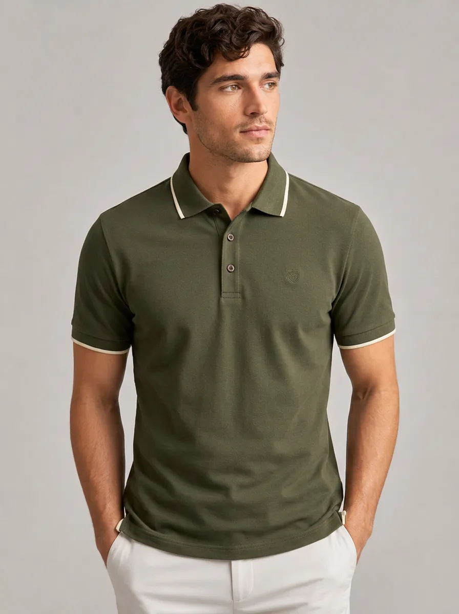 Men's Equestrian Lover Shield Logo Printed Tipped Collar Polo Shirt