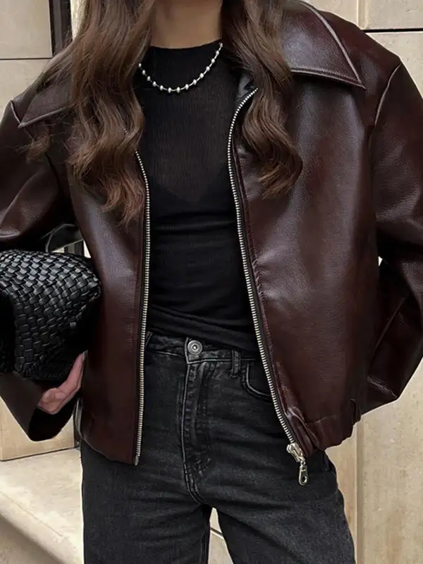 Faux Leather Zip Front Jacket Essential