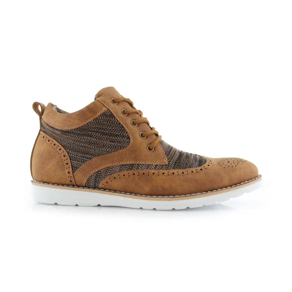 Faux-Suede Suede Faux-Leather Brogue Boots