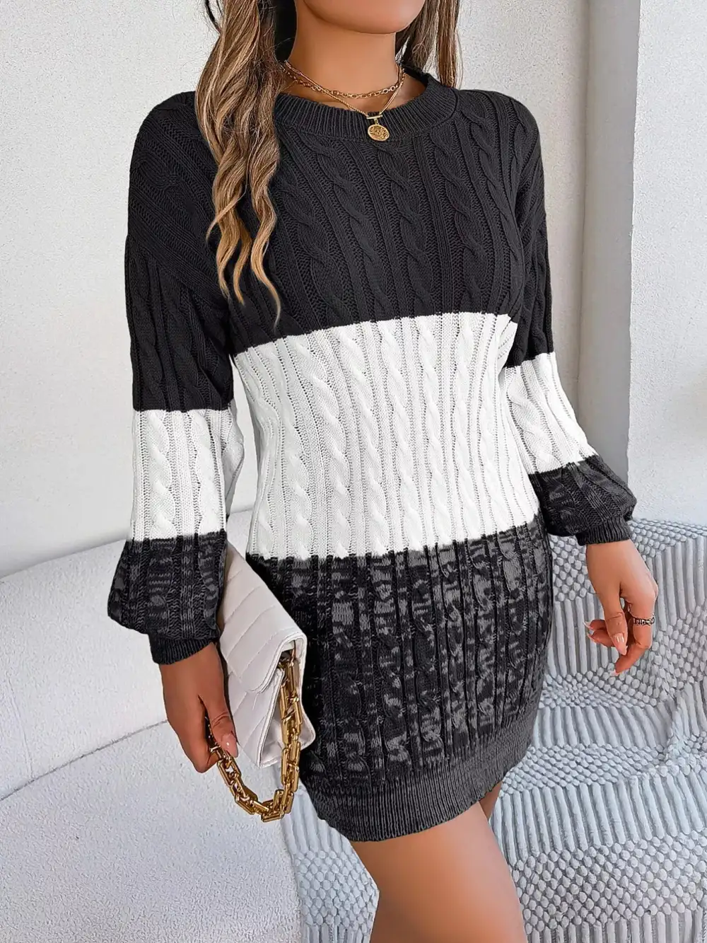 Patchwork Knit Sweater Dress