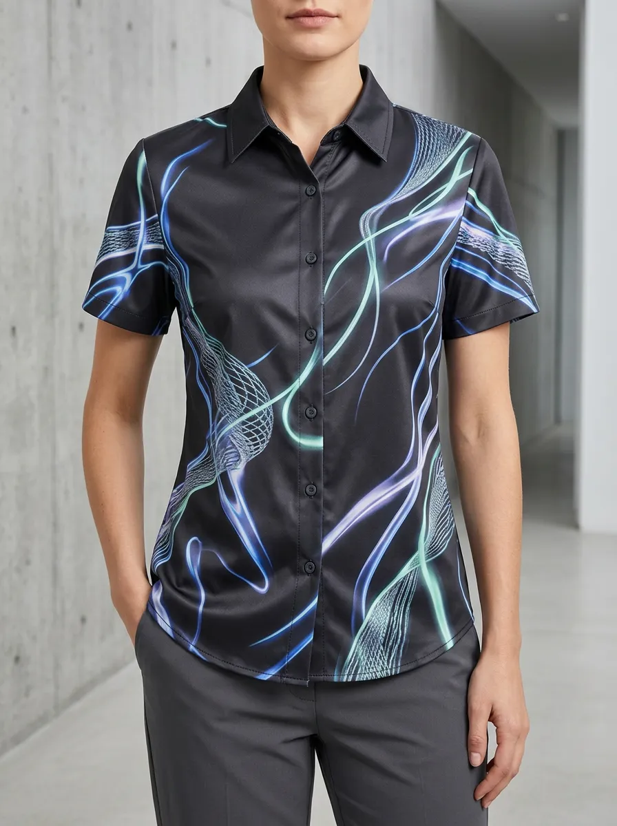 Women's Abstract Neon Wave Mesh Printed Shirt
