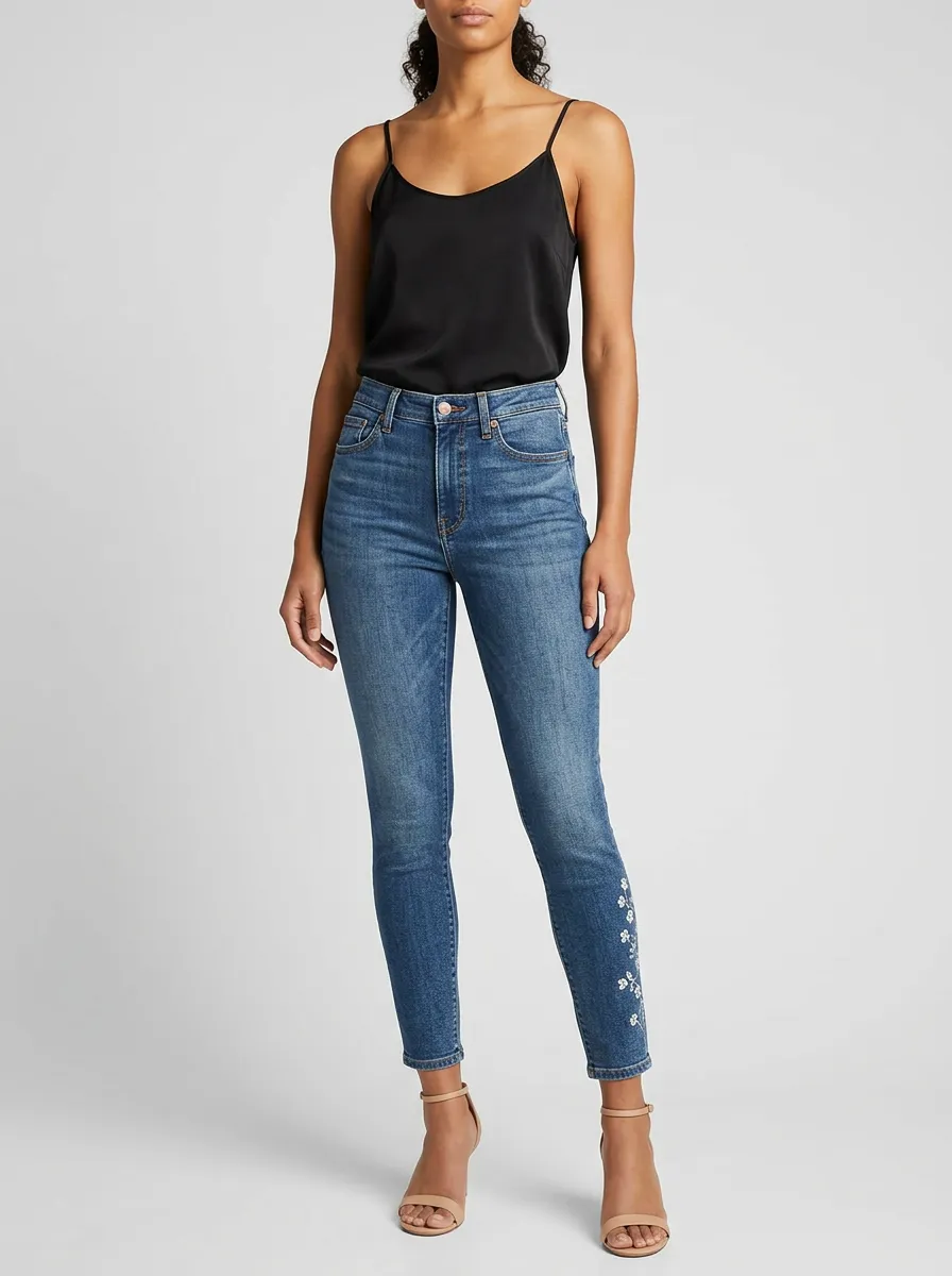 Women's Atlas Floral Embroidery High-Rise Printed Slim Jeans