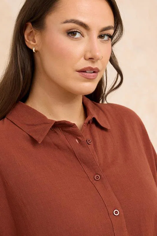 Rust Orange Short Sleeve Cotton Shirt detail 3