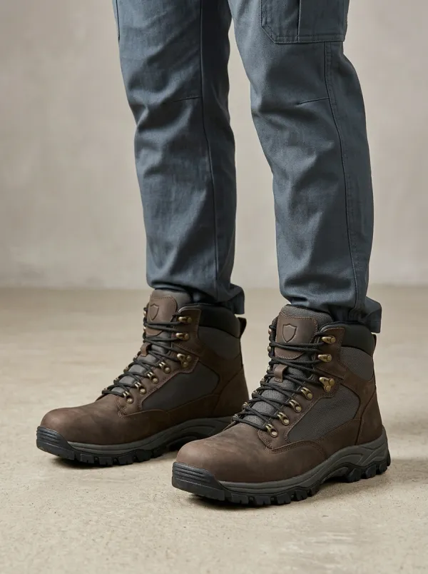 Unisex Outdoor Hiking Waterproof Brown Leather Work Boots