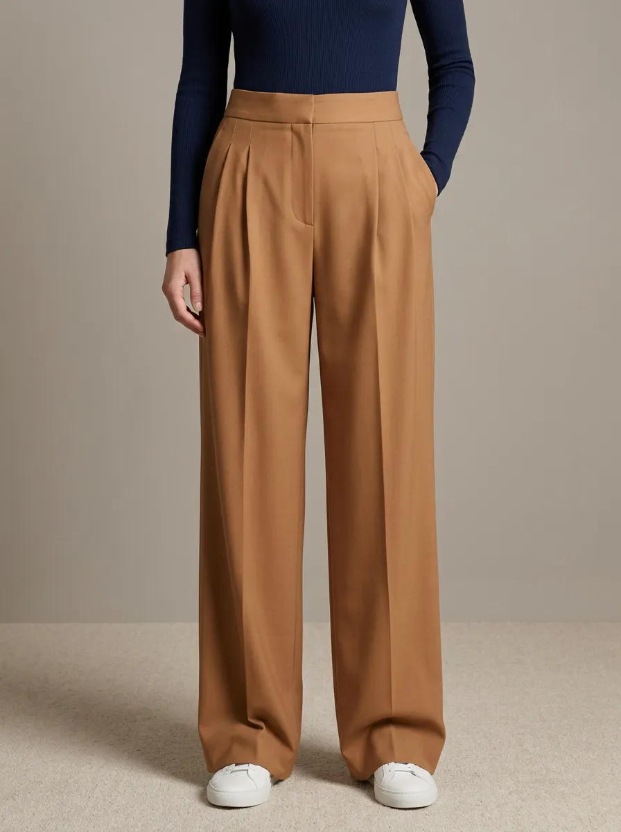 Clean Line Pleated High Rise Wide Leg Trousers