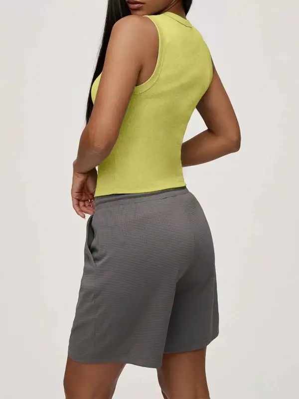 Ribbed Button Front Sleeveless Tank