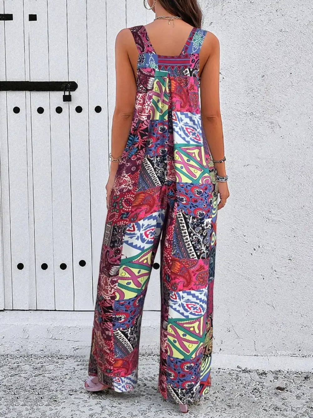 Plus Size Printed Wide Leg Jumpsuit