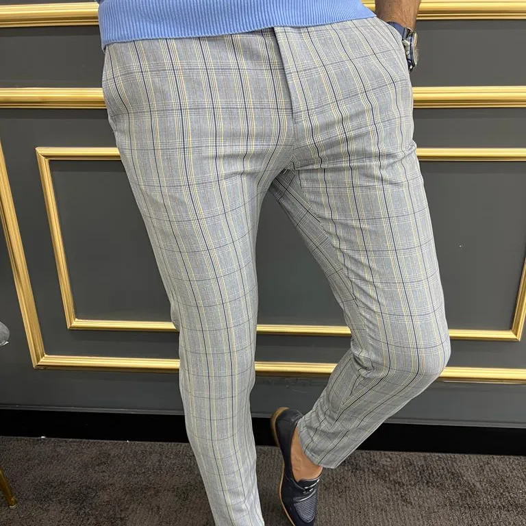 Modern Slim Fit Striped Tailored Trousers