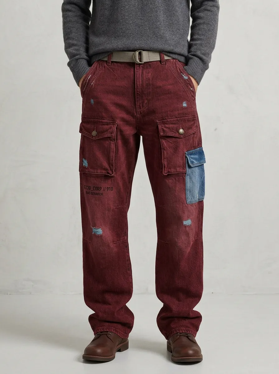 Men's Vintage Distressed Graphic Cargo Pants